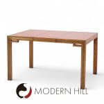 William Doezema for Mastercraft Mid Century Burlwood and Brass Expanding Dining Table with 3 Leaves | Mid Century Modern Furniture - Mid Century Furniture Chicago William Doezema for Mastercraft Mid Century Burlwood and Brass Expanding Dining Table with 3 Leaves