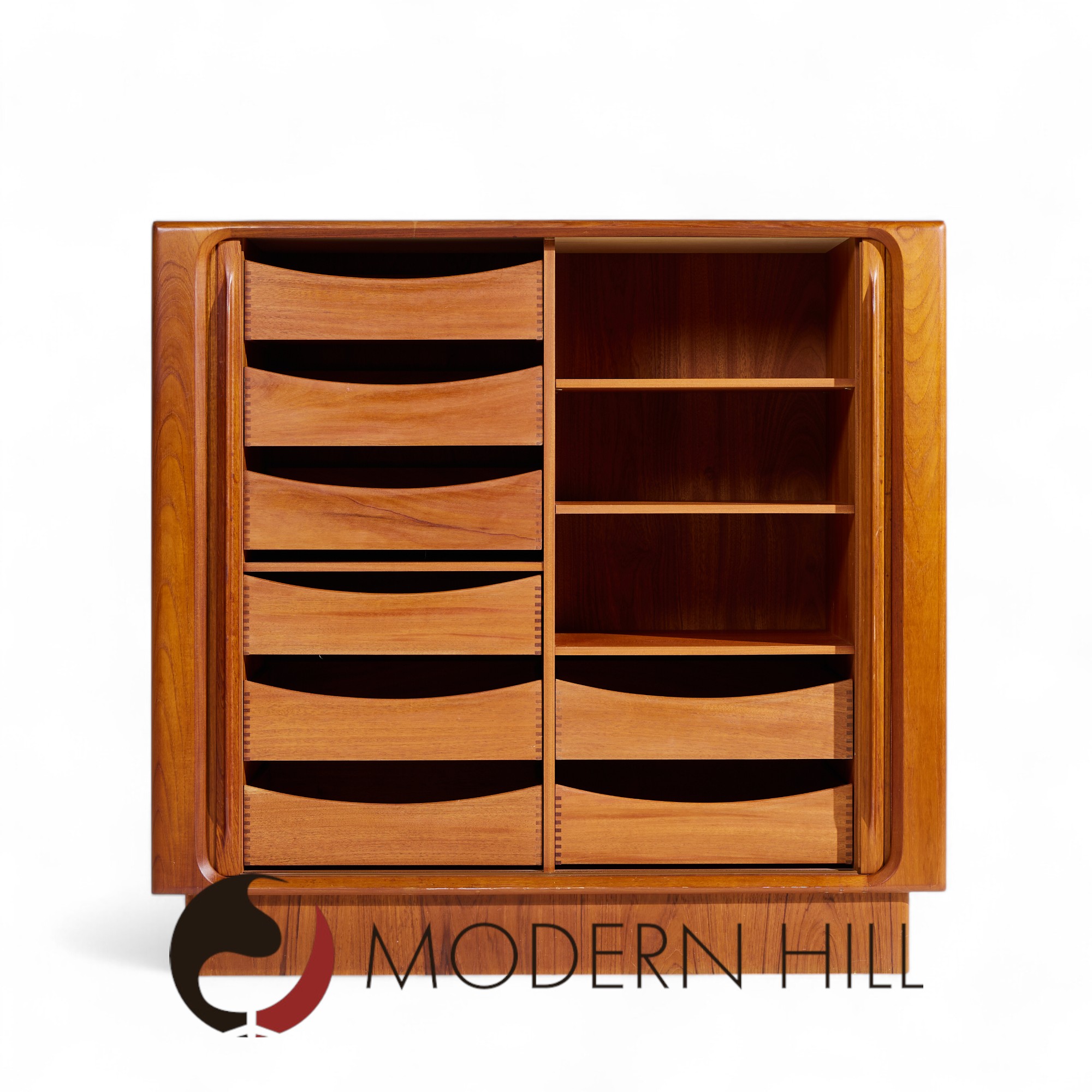 Bernhard Pedersen Mid Century Danish Teak Tambour Armoire Dresser