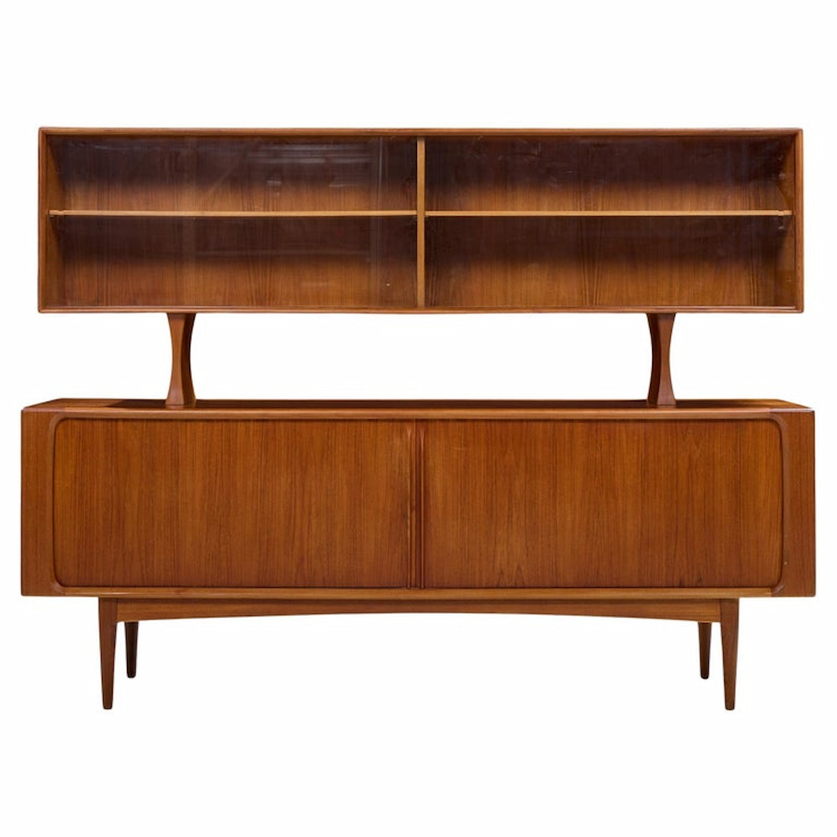 Bernhard Pedersen Mid Century Danish  Teak Tambour Credenza and Hutch
