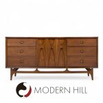 Broyhill Brasilia Mid Century Walnut and Brass 9-drawer Lowboy Dresser