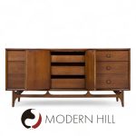 Broyhill Brasilia Mid Century Walnut and Brass 9-drawer Lowboy Dresser