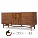 Broyhill Brasilia Mid Century Walnut and Brass 9-drawer Lowboy Dresser