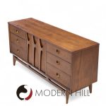 Broyhill Brasilia Mid Century Walnut and Brass 9-drawer Lowboy Dresser