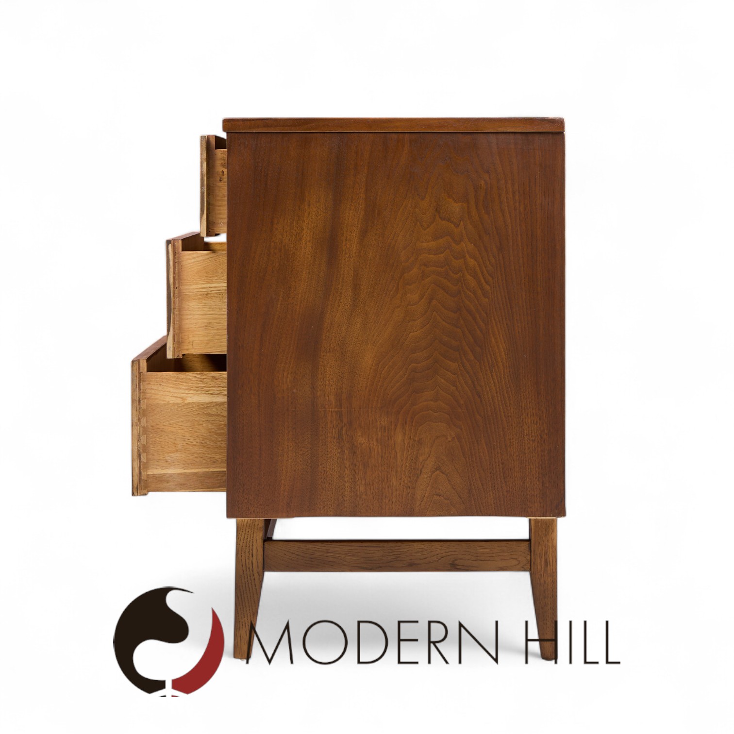 Broyhill Brasilia Mid Century Walnut and Brass 9-drawer Lowboy Dresser