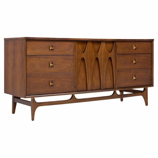 Broyhill Brasilia Mid Century Walnut and Brass 9-drawer Lowboy Dresser