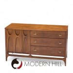 Broyhill Brasilia Mid Century Walnut and Brass Offset Credenza and Hutch | Mid Century Modern Furniture - Mid Century Furniture Chicago Broyhill Brasilia Mid Century Walnut and Brass Offset Credenza and Hutch