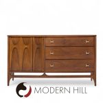 Broyhill Brasilia Mid Century Walnut and Brass Offset Credenza and Hutch | Mid Century Modern Furniture - Mid Century Furniture Chicago Broyhill Brasilia Mid Century Walnut and Brass Offset Credenza and Hutch