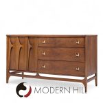 Broyhill Brasilia Mid Century Walnut and Brass Offset Credenza and Hutch | Mid Century Modern Furniture - Mid Century Furniture Chicago Broyhill Brasilia Mid Century Walnut and Brass Offset Credenza and Hutch