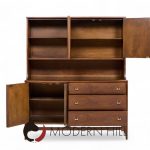 Broyhill Brasilia Mid Century Walnut and Brass Offset Credenza and Hutch | Mid Century Modern Furniture - Mid Century Furniture Chicago Broyhill Brasilia Mid Century Walnut and Brass Offset Credenza and Hutch
