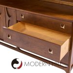 Broyhill Brasilia Mid Century Walnut and Brass Offset Credenza and Hutch | Mid Century Modern Furniture - Mid Century Furniture Chicago Broyhill Brasilia Mid Century Walnut and Brass Offset Credenza and Hutch
