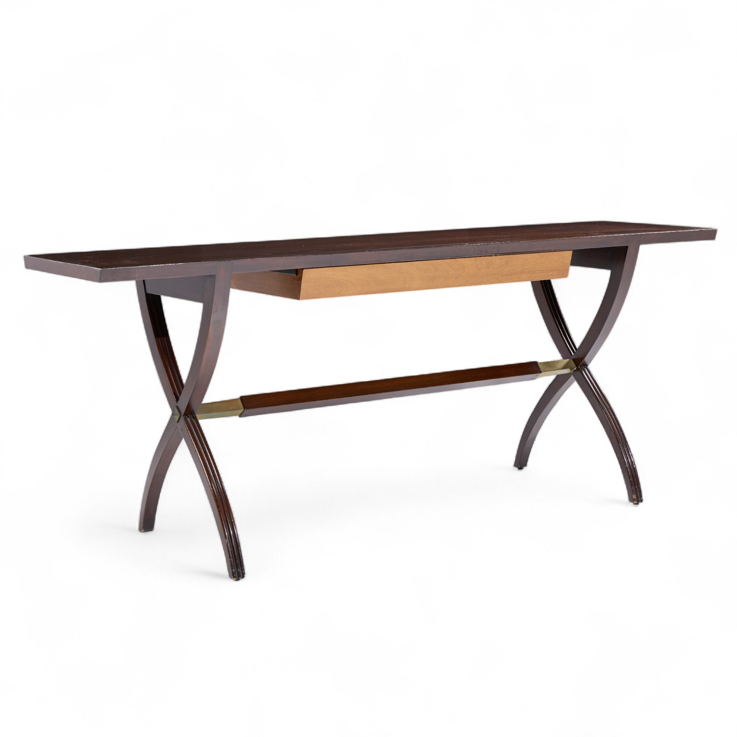 Edward Wormley for Dunbar Mid Century Brass, Walnut and Mahogany Console Table