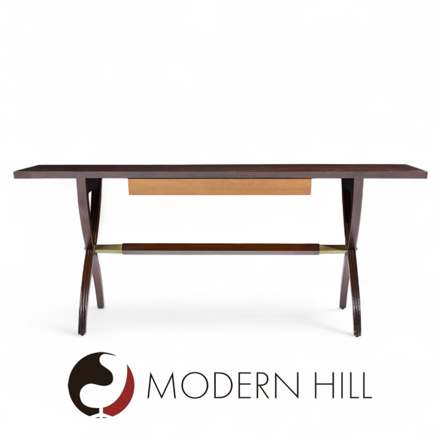 Edward Wormley for Dunbar Mid Century Brass, Walnut and Mahogany Console Table