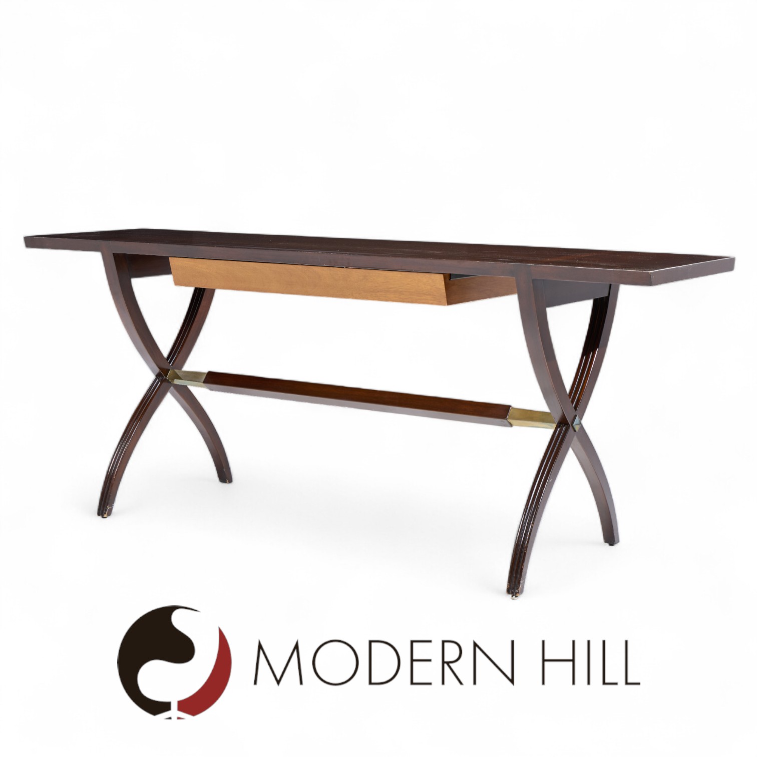 Edward Wormley for Dunbar Mid Century Brass, Walnut and Mahogany Console Table