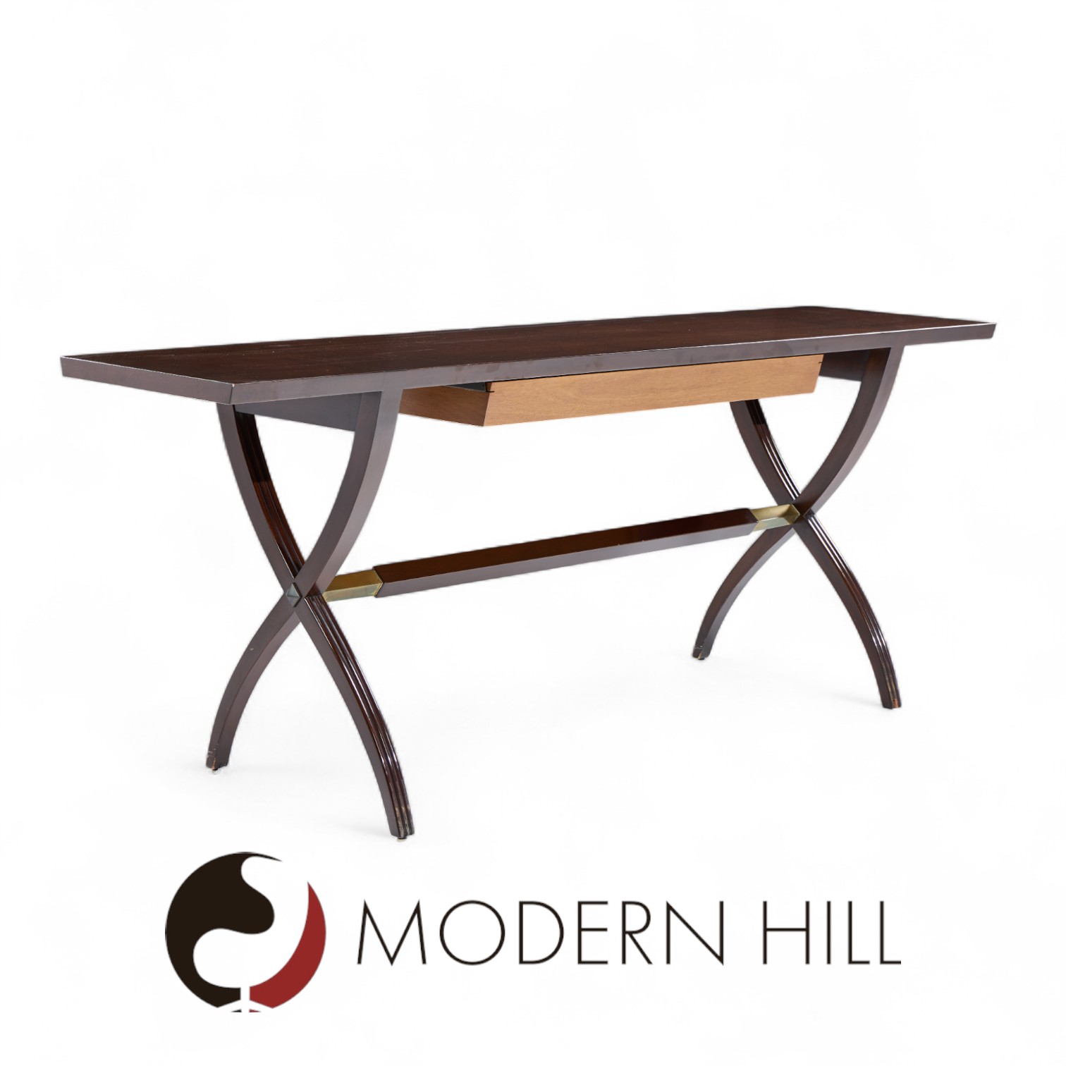 Edward Wormley for Dunbar Mid Century Brass, Walnut and Mahogany Console Table