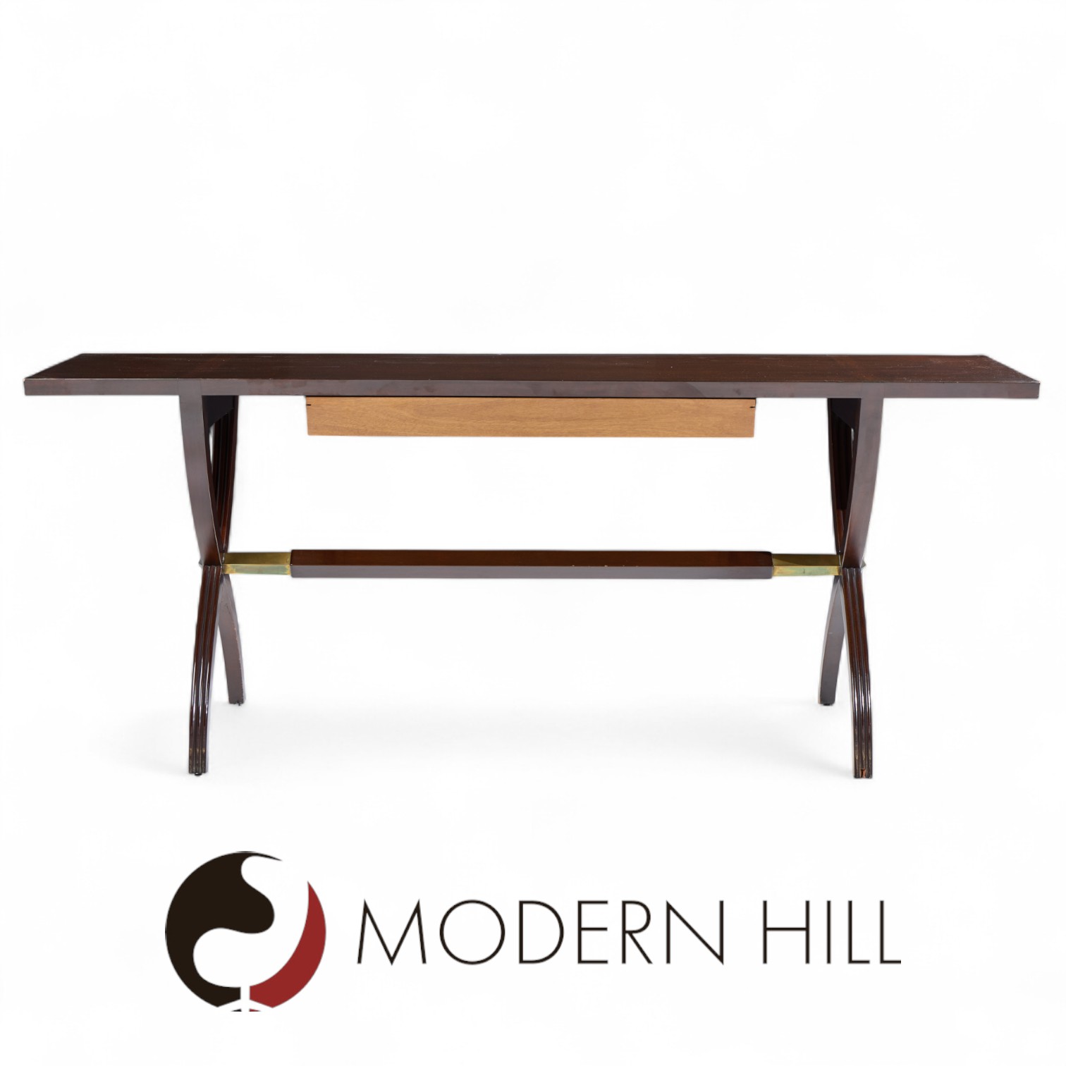 Edward Wormley for Dunbar Mid Century Brass, Walnut and Mahogany Console Table