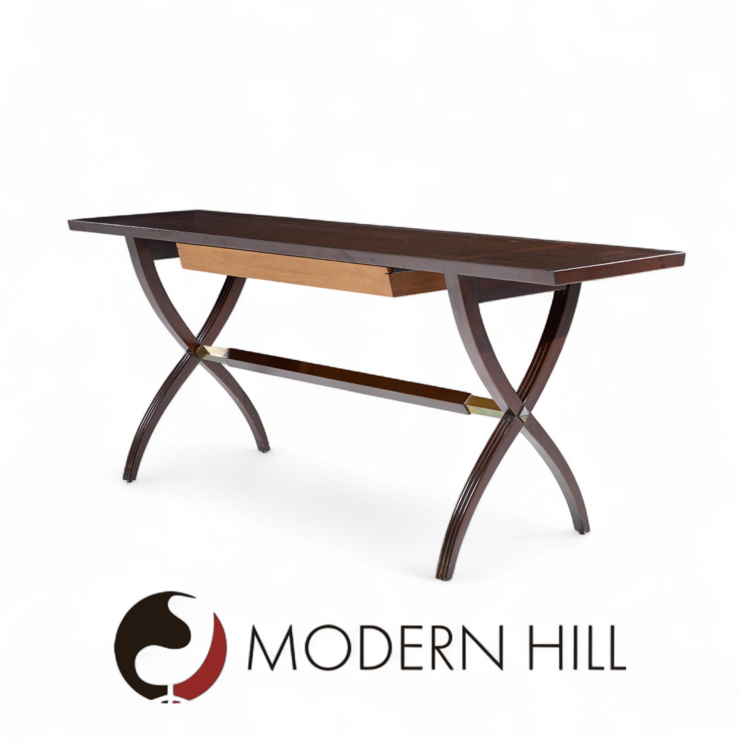 Edward Wormley for Dunbar Mid Century Brass, Walnut and Mahogany Console Table