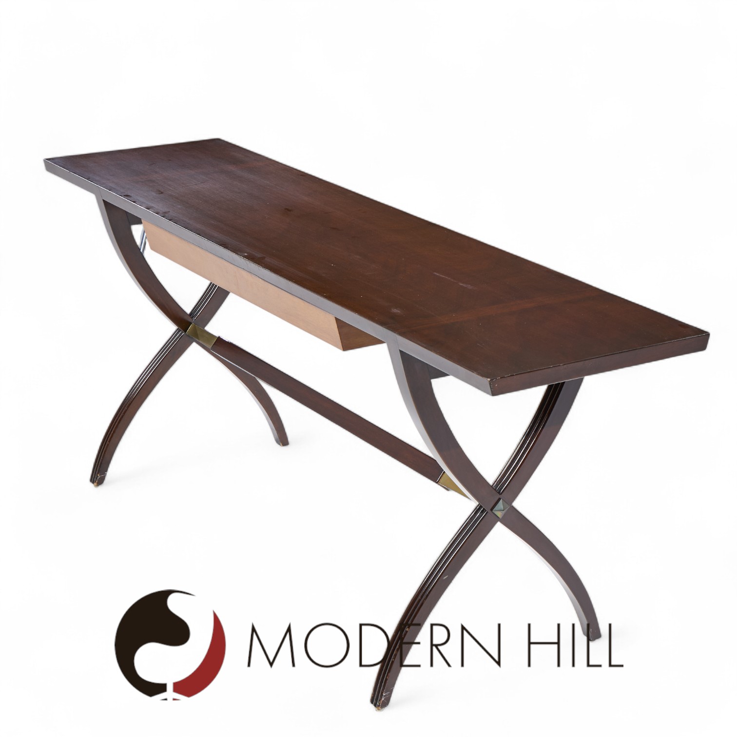 Edward Wormley for Dunbar Mid Century Brass, Walnut and Mahogany Console Table