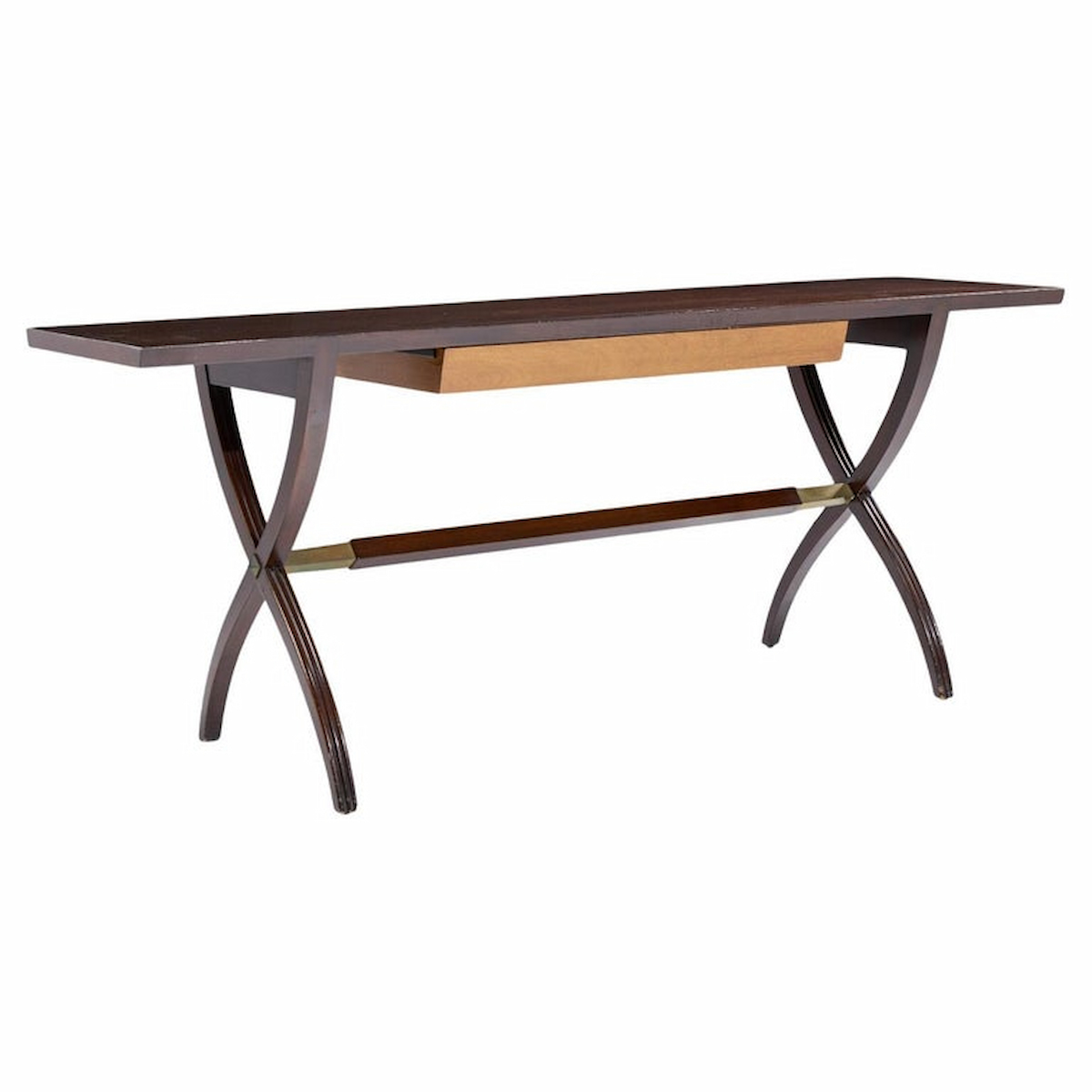 Edward Wormley for Dunbar Mid Century Brass, Walnut and Mahogany Console Table