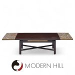 Edward Wormley for Dunbar Mid Century Walnut Stone and Brass Expanding Coffee Table