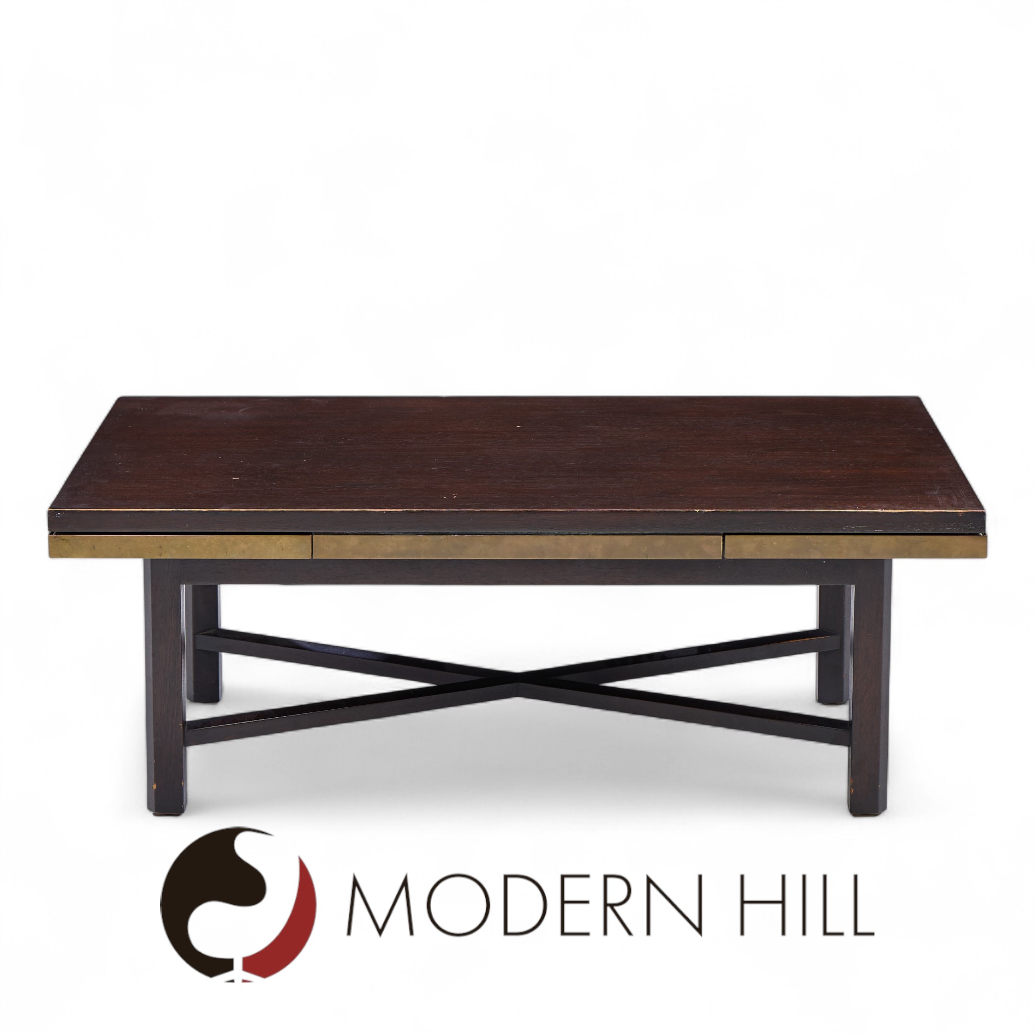 Edward Wormley for Dunbar Mid Century Walnut Stone and Brass Expanding Coffee Table