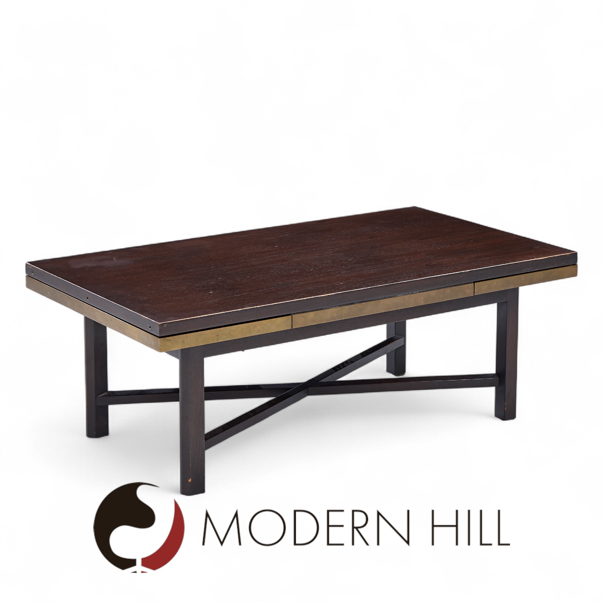 Edward Wormley for Dunbar Mid Century Walnut Stone and Brass Expanding Coffee Table