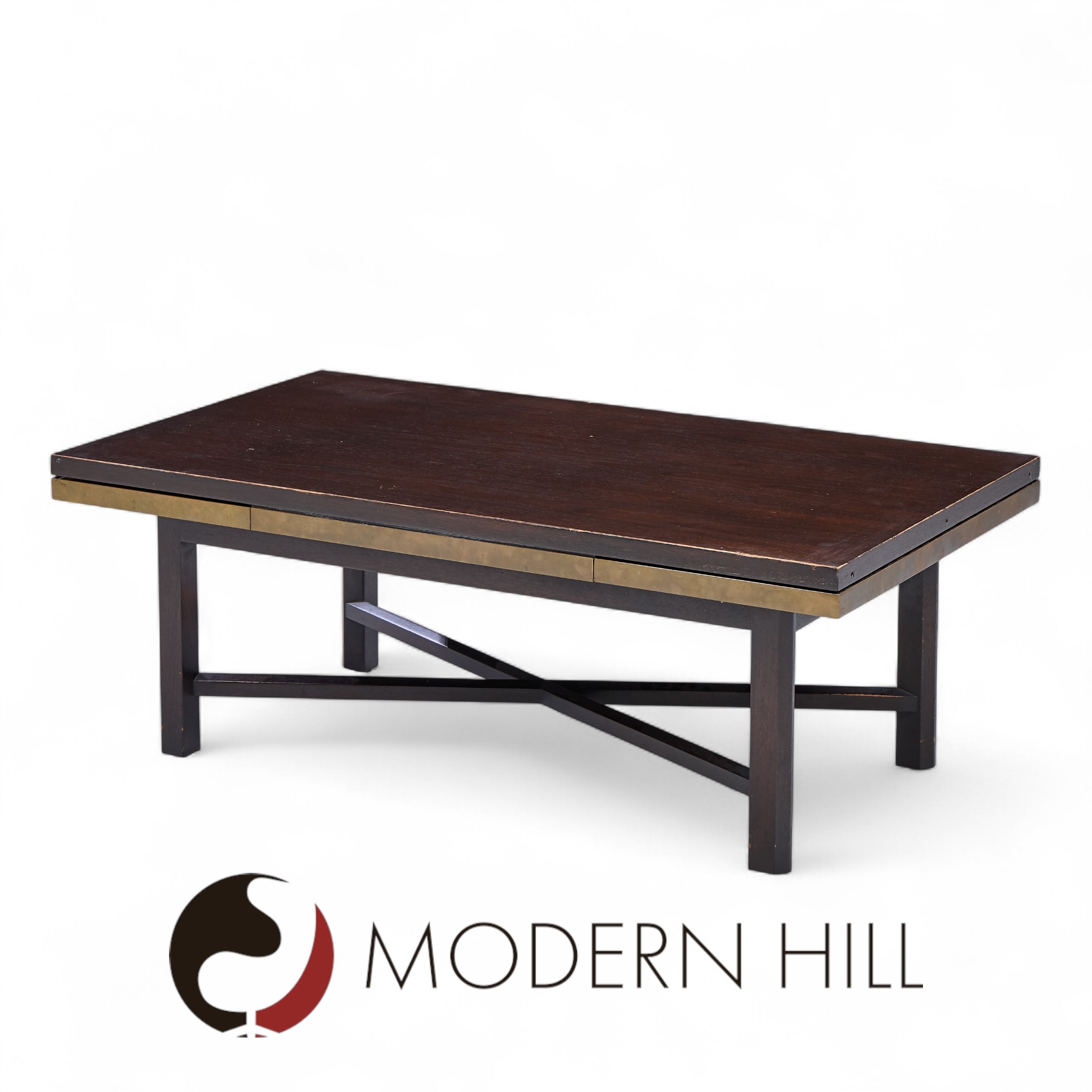 Edward Wormley for Dunbar Mid Century Walnut Stone and Brass Expanding Coffee Table