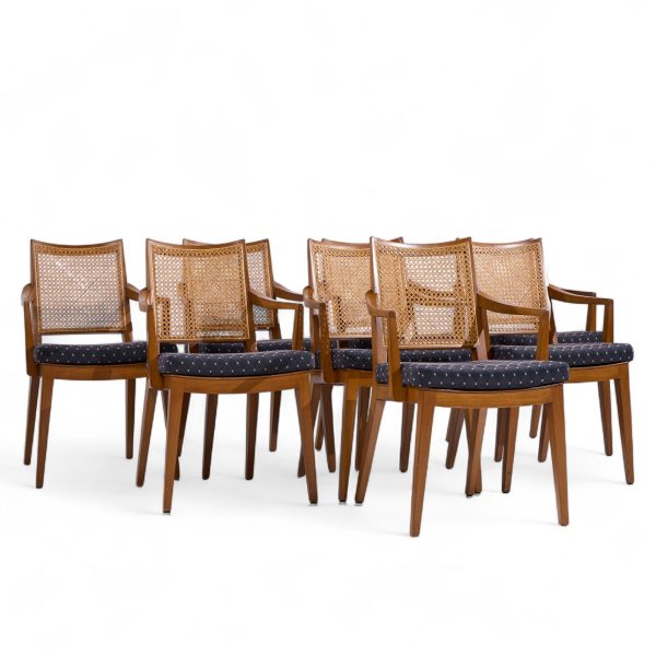 Edward Wormley for Dunbar Mid Century Walnut and Cane Dining Chairs - Set of 8