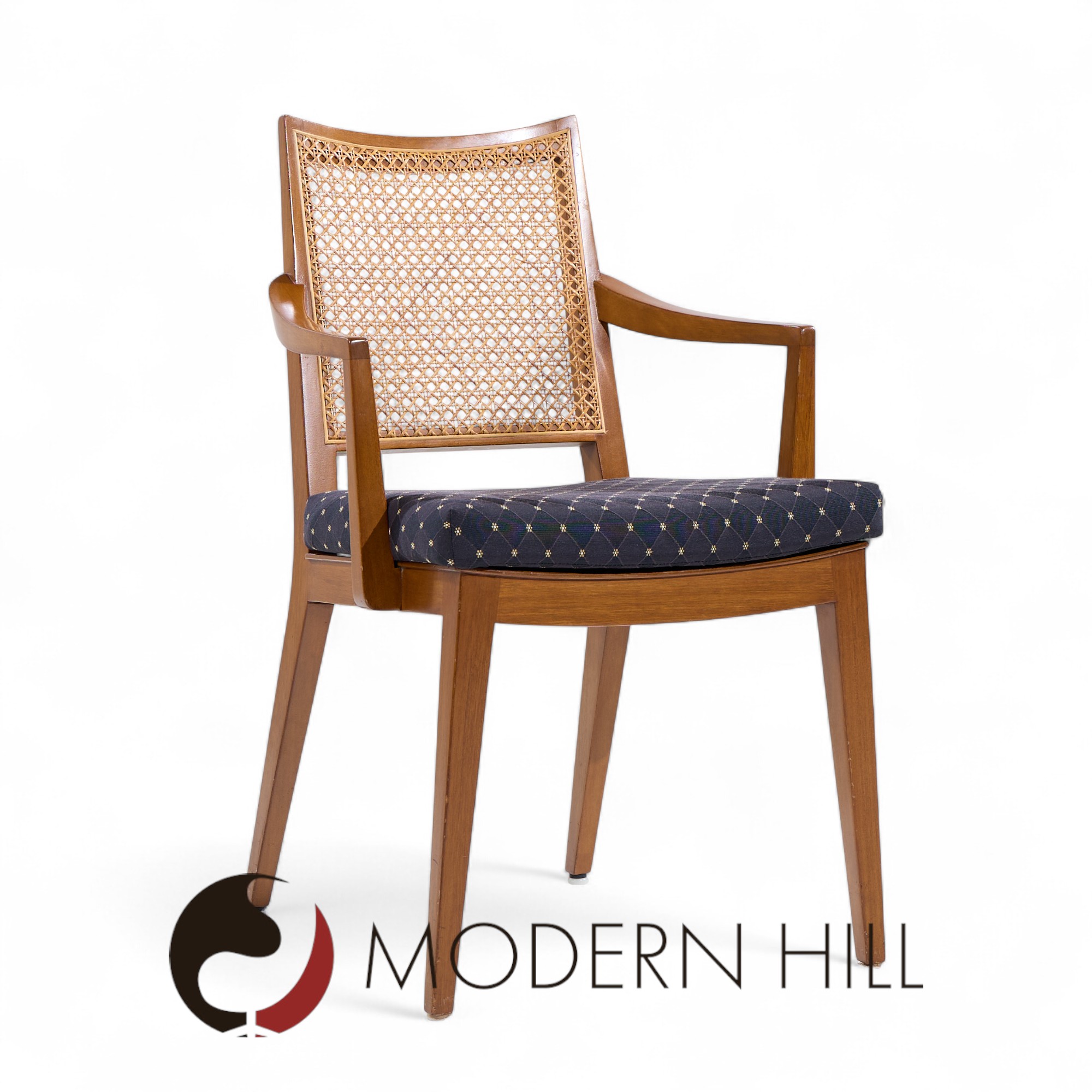 Edward Wormley for Dunbar Mid Century Walnut and Cane Dining Chairs - Set of 8