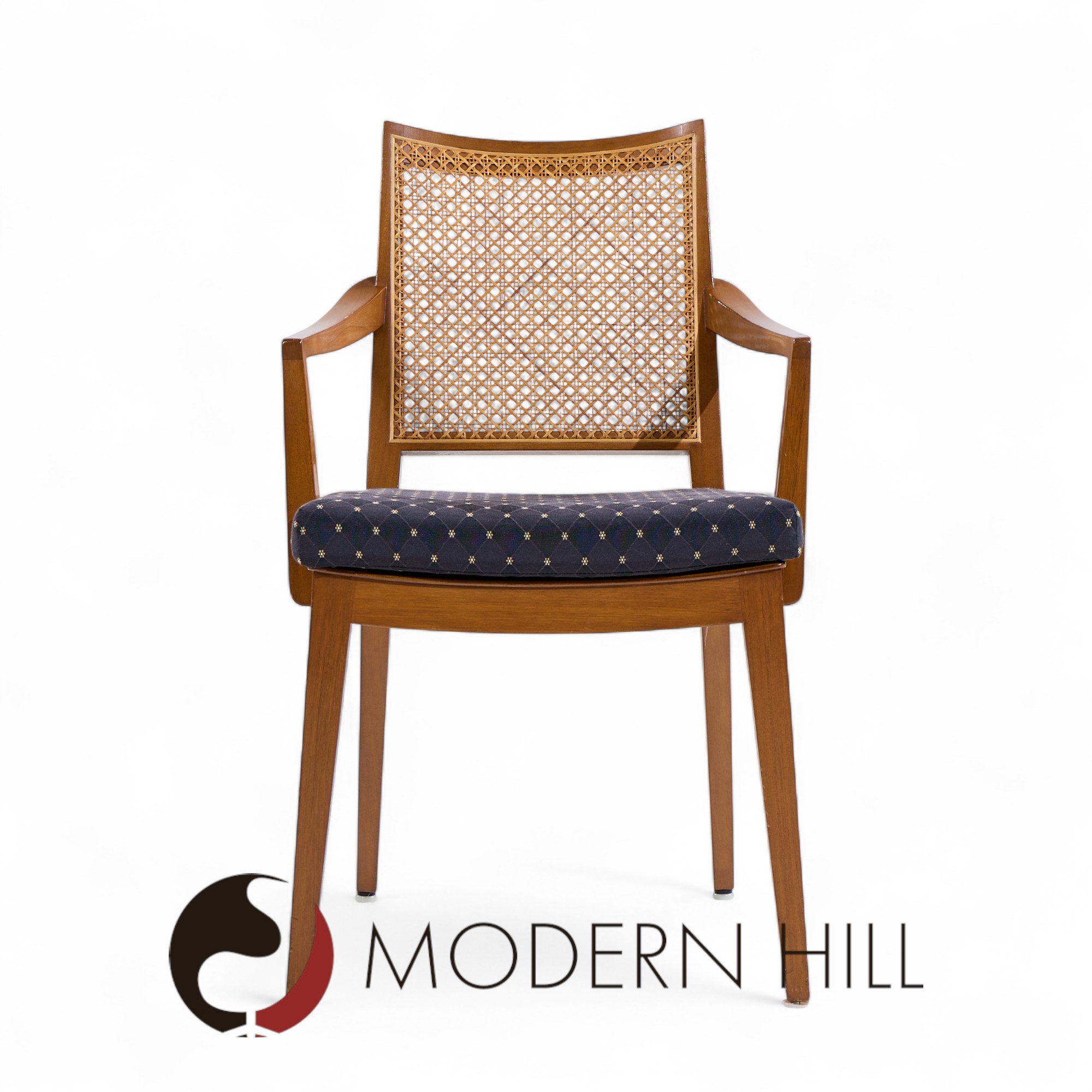 Edward Wormley for Dunbar Mid Century Walnut and Cane Dining Chairs - Set of 8