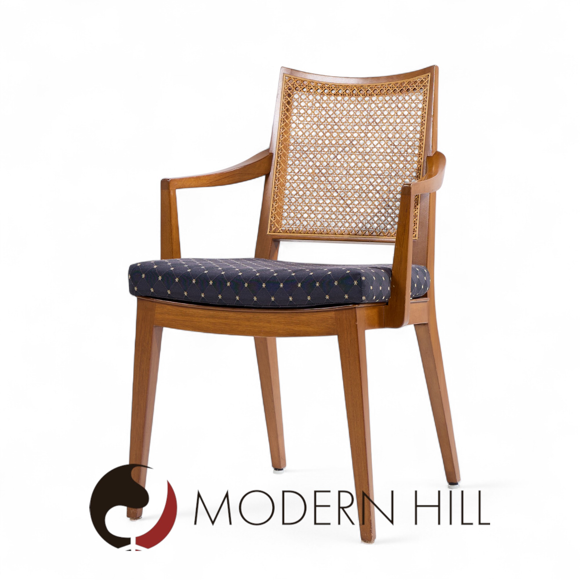 Edward Wormley for Dunbar Mid Century Walnut and Cane Dining Chairs - Set of 8