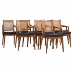 Edward Wormley for Dunbar Mid Century Walnut and Cane Dining Chairs - Set of 8