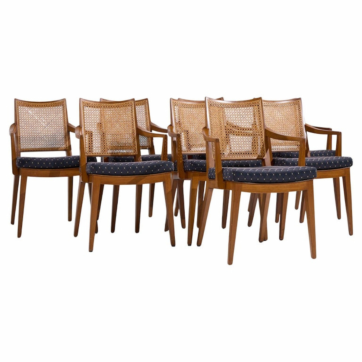 Edward Wormley for Dunbar Mid Century Walnut and Cane Dining Chairs - Set of 8