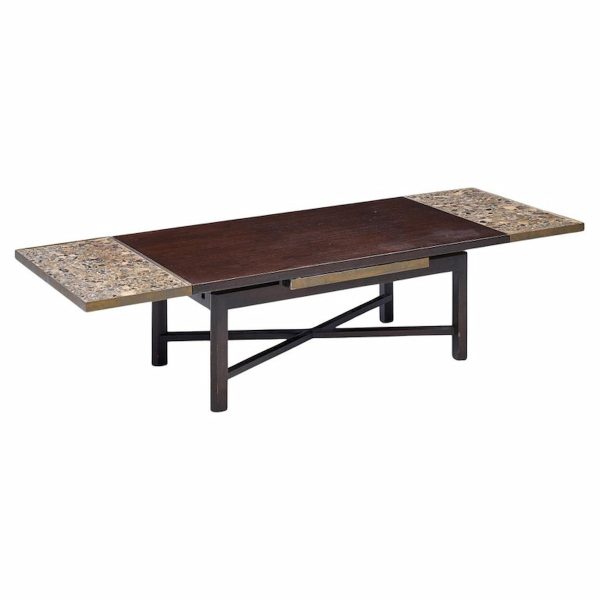 Edward Wormley for Dunbar Mid Century Walnut Stone and Brass Expanding Coffee Table