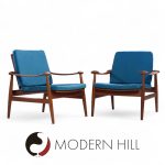 Finn Juhl Mid Century Danish Teak Spade Lounge Chairs - Pair