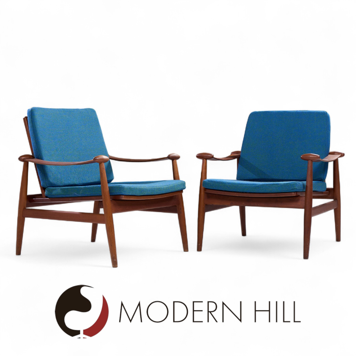 Finn Juhl Mid Century Danish Teak Spade Lounge Chairs - Pair