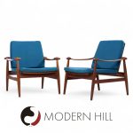 Finn Juhl Mid Century Danish Teak Spade Lounge Chairs - Pair
