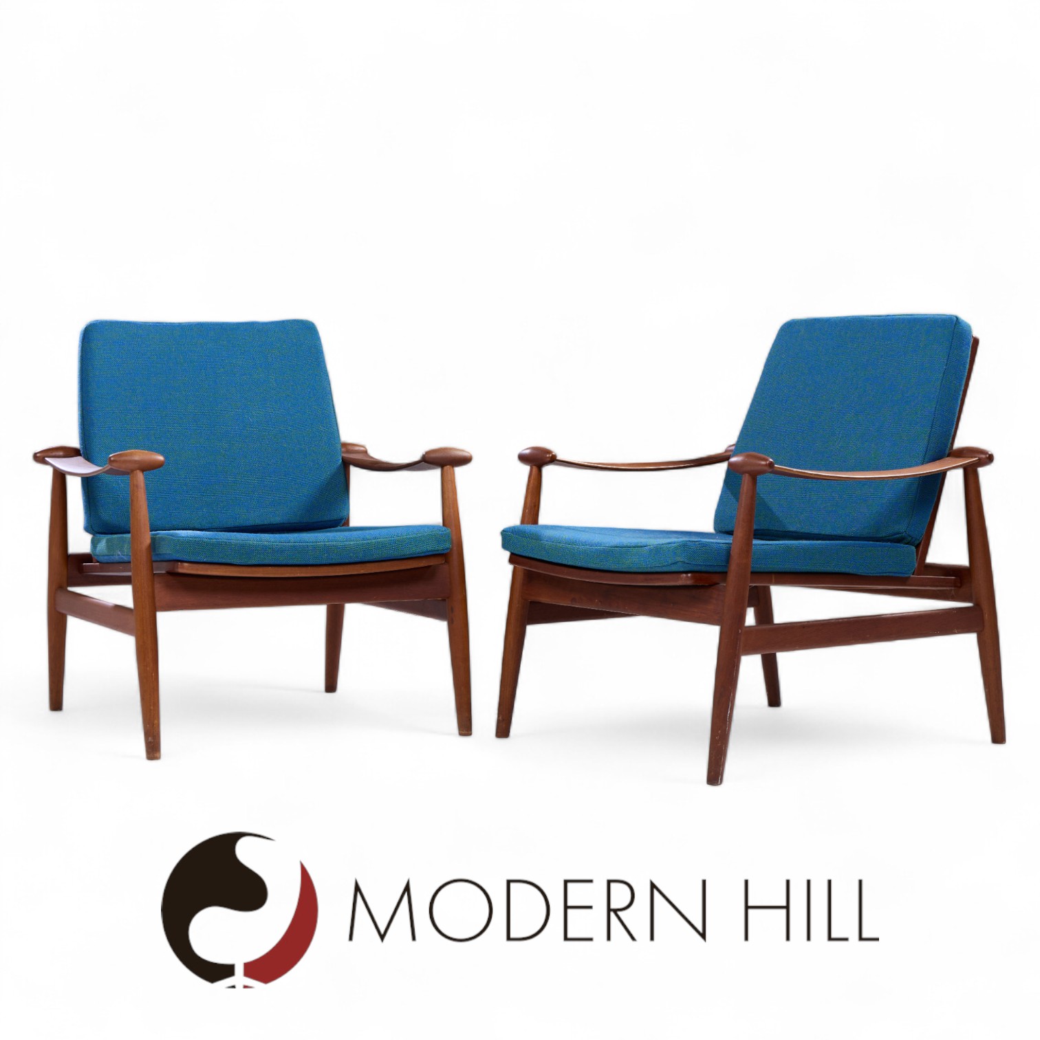 Finn Juhl Mid Century Danish Teak Spade Lounge Chairs - Pair