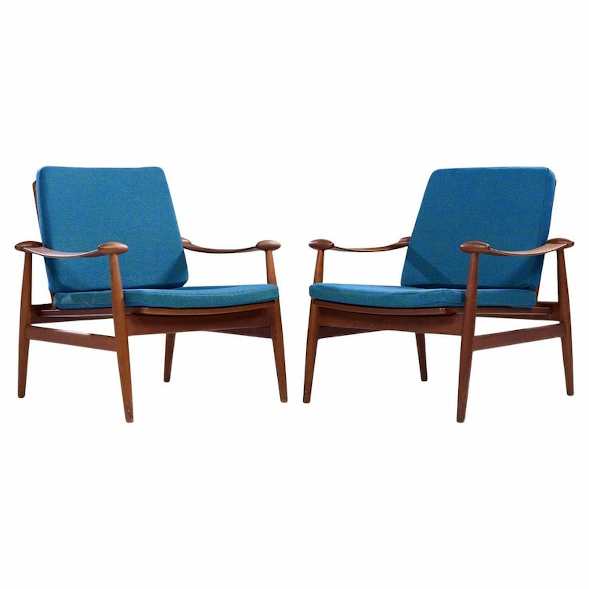 Finn Juhl Mid Century Danish Teak Spade Lounge Chairs - Pair