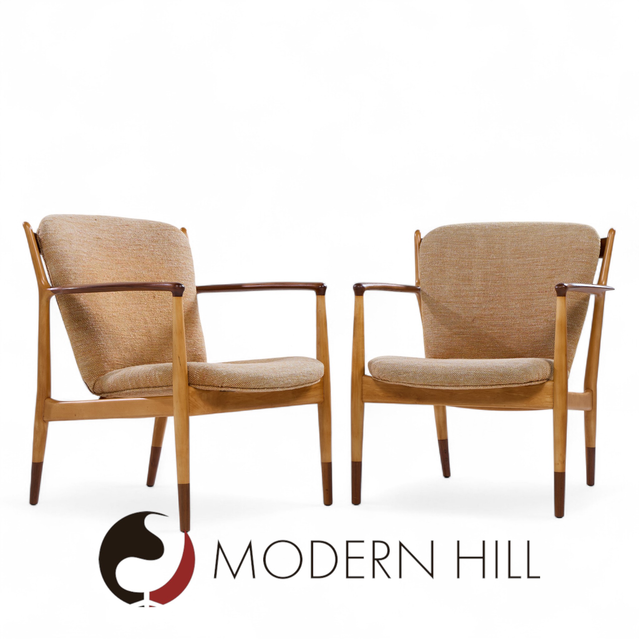 Finn Juhl for Baker Delegate Mid Century Walnut Lounge Chairs - Pair