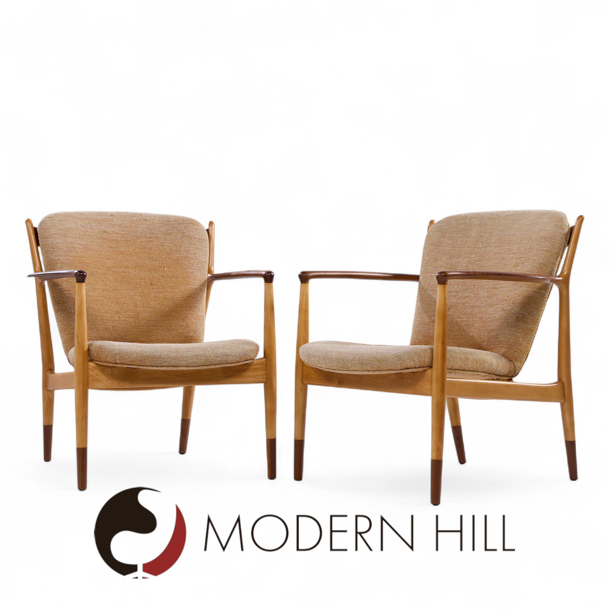 Finn Juhl for Baker Delegate Mid Century Walnut Lounge Chairs - Pair