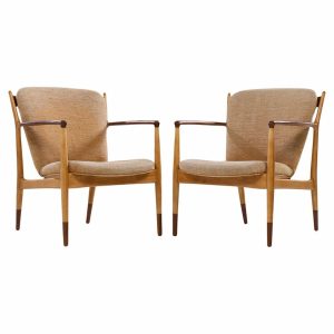 finn juhl for baker delegate mid century walnut lounge chairs - pair