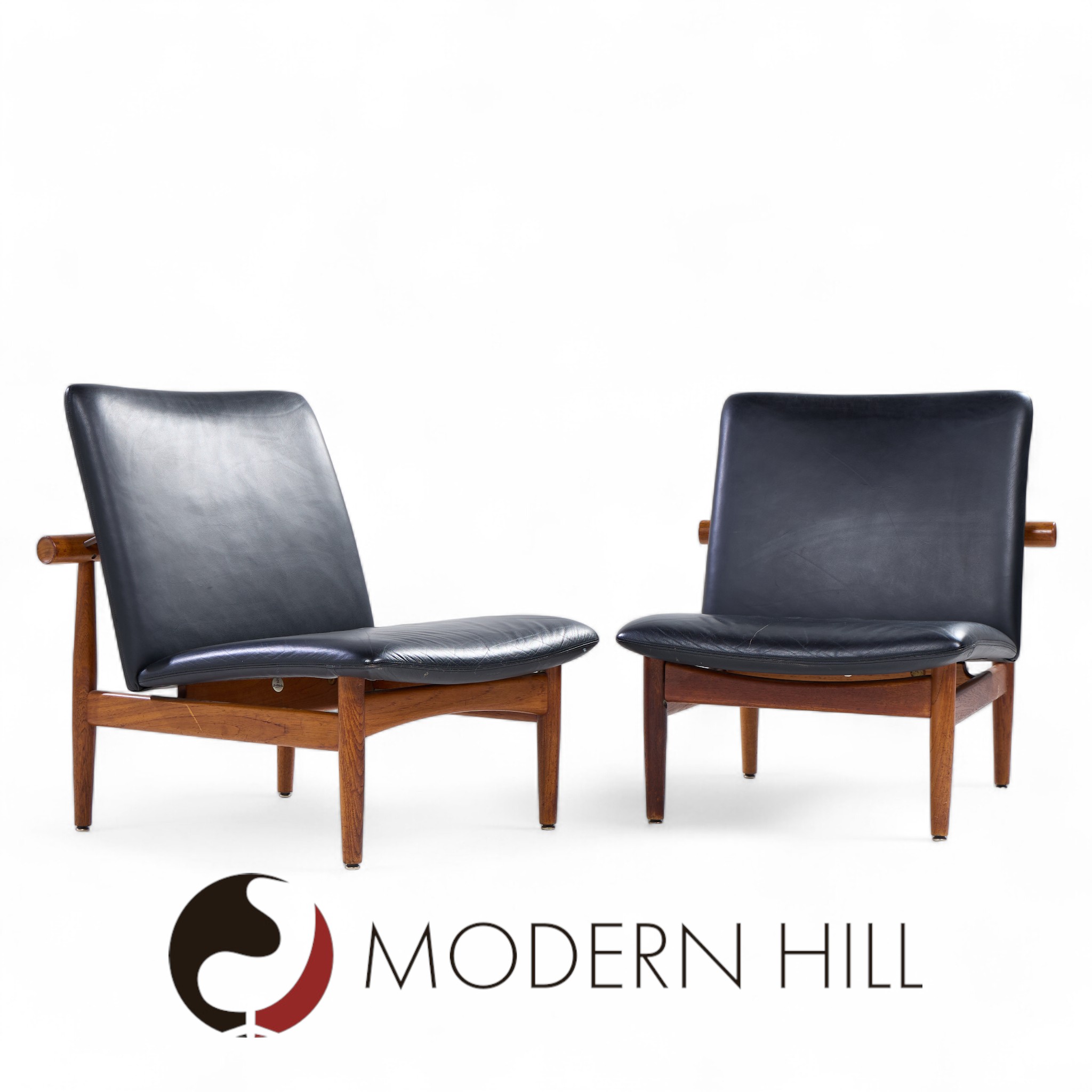 Finn Juhl for France and Sons Fd137 Mid Century Danish Teak Japan Lounge Chairs - Pair
