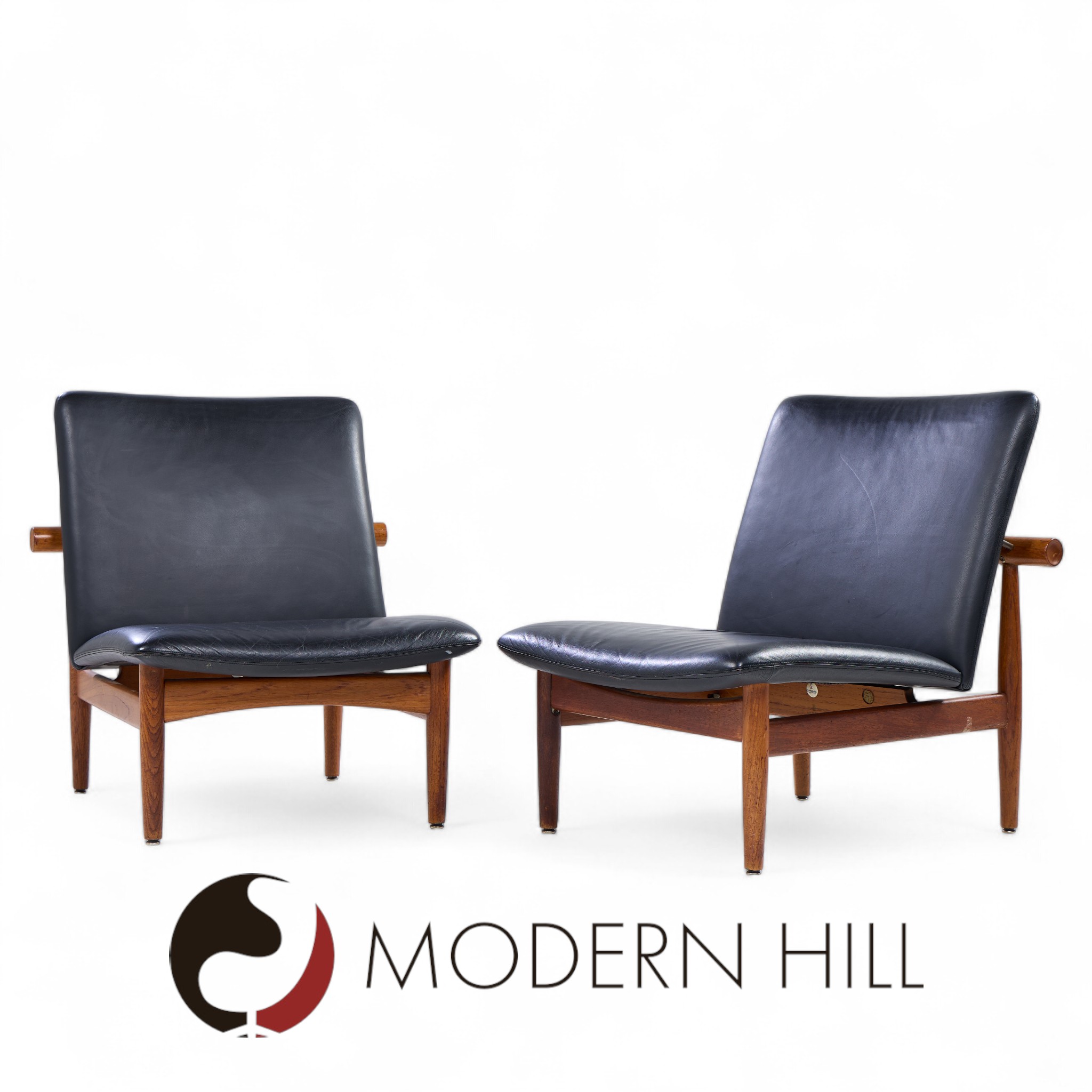 Finn Juhl for France and Sons Fd137 Mid Century Danish Teak Japan Lounge Chairs - Pair
