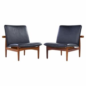 Finn Juhl for France and Sons Fd137 Mid Century Danish Teak Japan Lounge Chairs - Pair