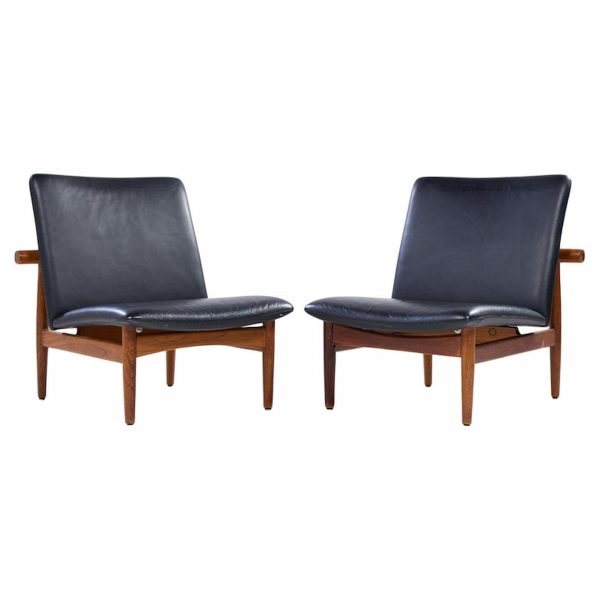 Finn Juhl for France and Sons Fd137 Mid Century Danish Teak Japan Lounge Chairs - Pair