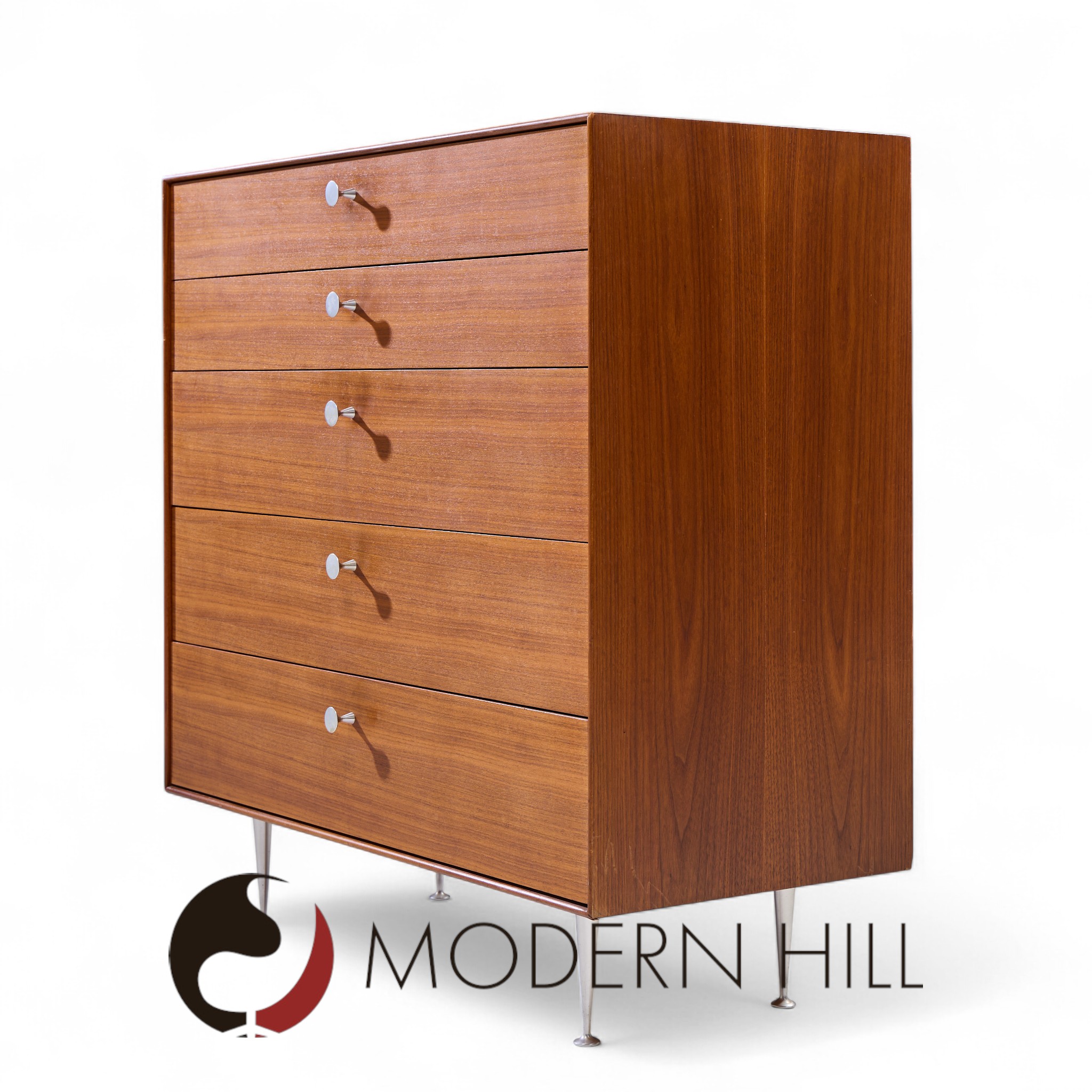 George Nelson for Herman Miller Model 5240 Mid Century Thin Edge Walnut Highboy Dresser