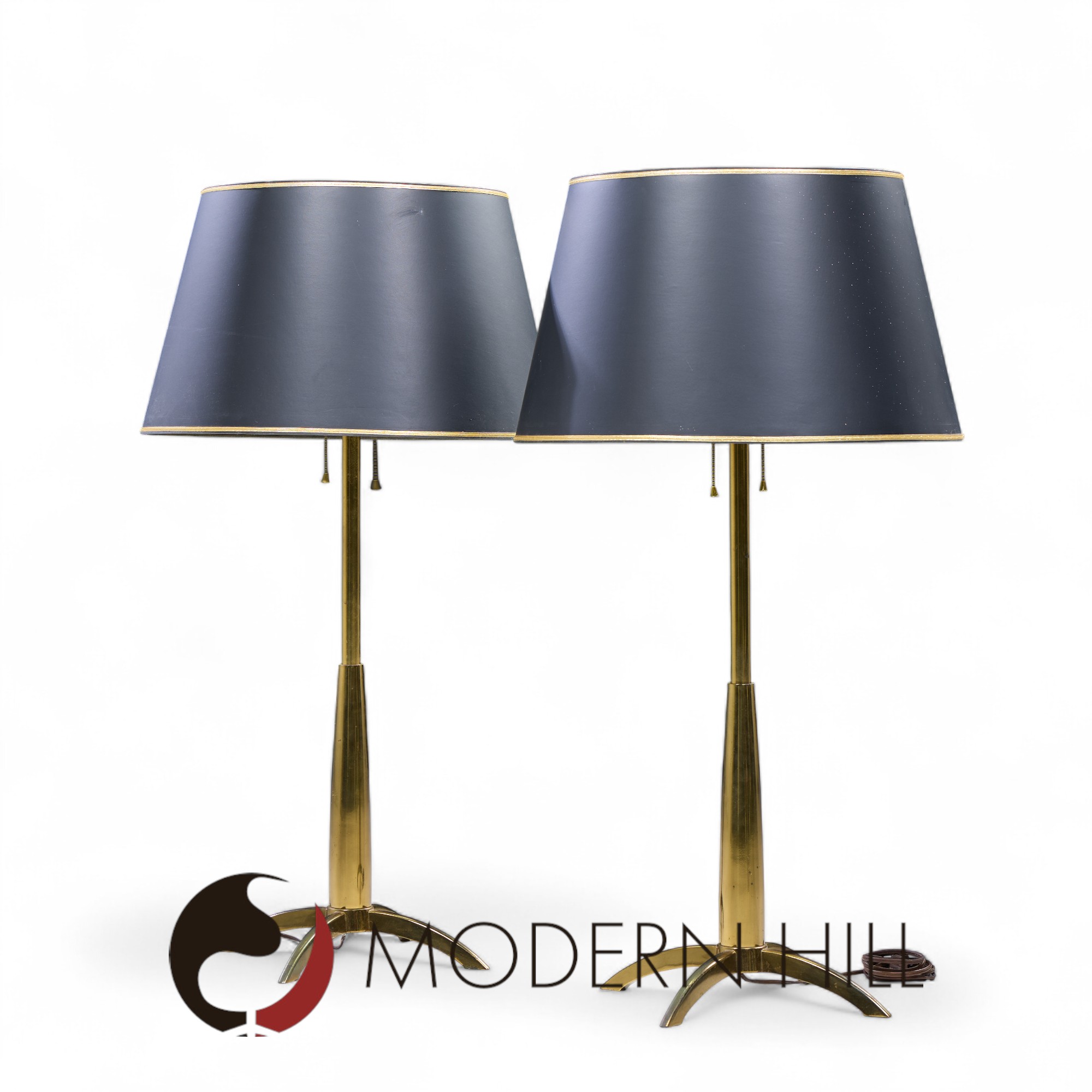 Gerald Thurston for Stiffel Mid Century Brass Rocket Table Lamp - Pair