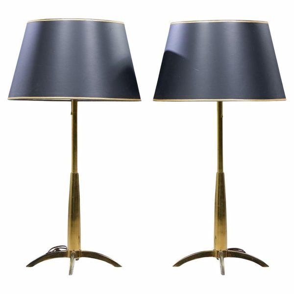 gerald thurston for stiffel mid century brass rocket table lamp - pair