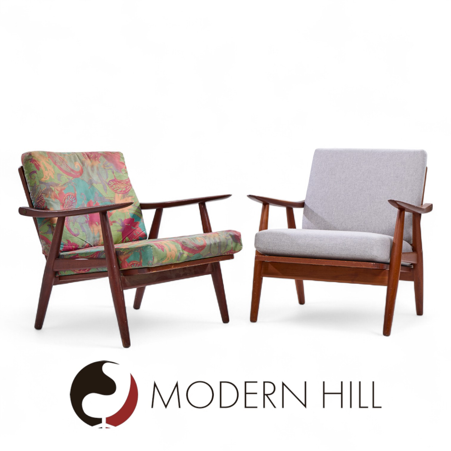 Hans Wegner for Getama Ge270 Mid Century Teak Lounge Chairs - Pair