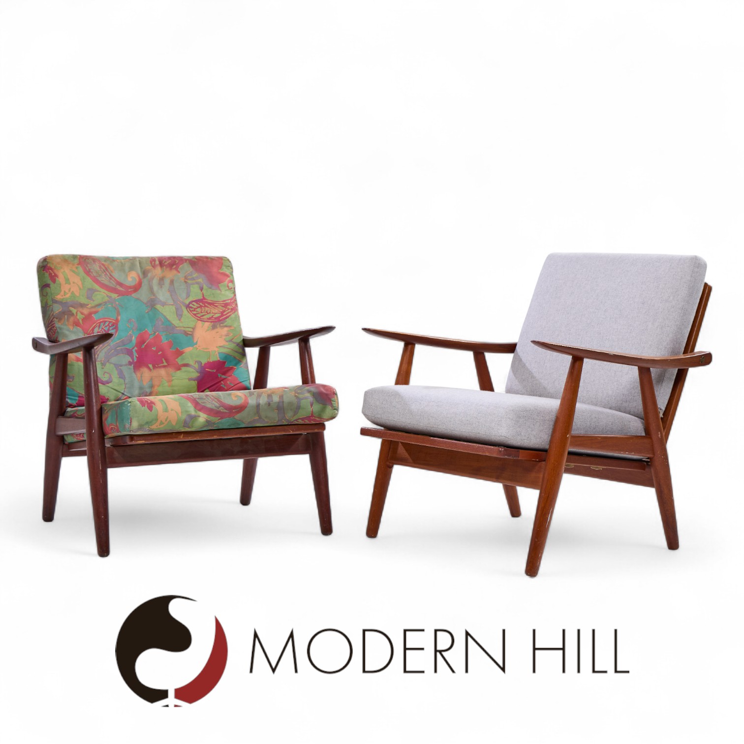 Hans Wegner for Getama Ge270 Mid Century Teak Lounge Chairs - Pair